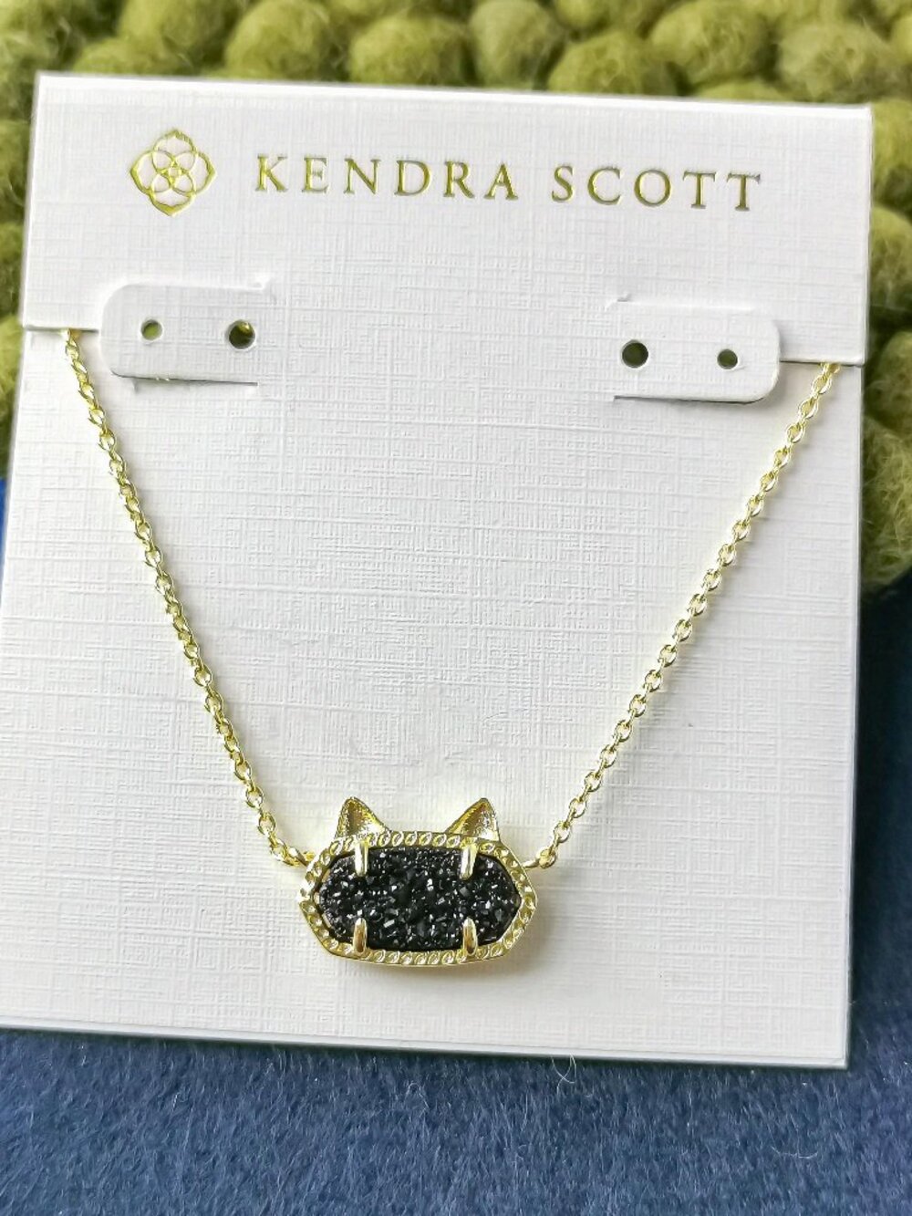 Kendra Scott Elisa Cat Black Drusy Necklace Gold